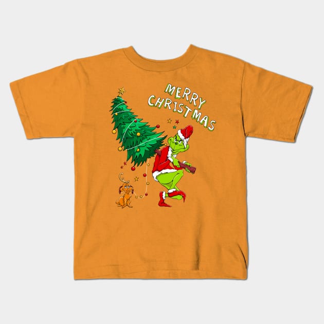 Stealing Christmas Tree Kids T-Shirt by Nifty Studio
